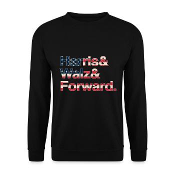 Kamala Harris & Tim Walz 2024 Chemise drapeau des États-Unis - Sweat-shirt Unisexe - noir - Devant - Alina (178cm) & Michal (187cm)