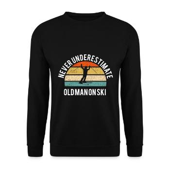 Unterschätze Niemals Den Alten Mann Auf Skier - Unisex Pullover - Schwarz - Vorne - Alina (178cm) & Michal (187cm)