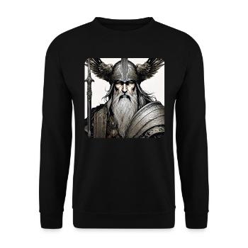 Stolzer Wikinger Odin mit Raben Helm - Unisex Pullover - Schwarz - Vorne - Alina (178cm) & Michal (187cm)
