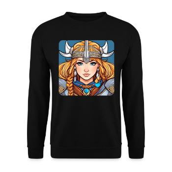 Niedliche Wikingerin Germanin Schildmaid Comic - Unisex Pullover - Schwarz - Vorne - Alina (178cm) & Michal (187cm)