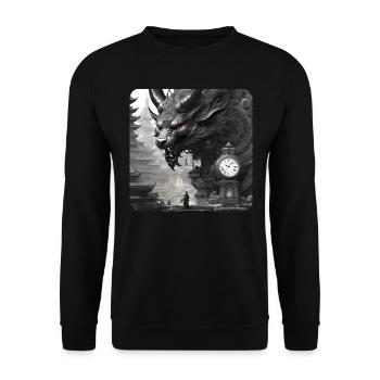 Demon Monster Monster with Clock - Unisex Sweatshirt - black - Front - Alina (178cm) & Michal (187cm)