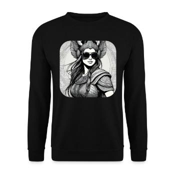 Moderne Stolze Wikingerin mit Sonnenbrille - Unisex Pullover - Schwarz - Vorne - Alina (178cm) & Michal (187cm)