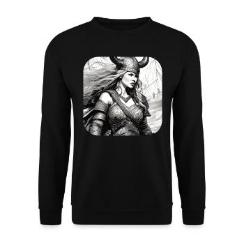 Stolze Wikingerin Germanin Schildmaid - Unisex Pullover - Schwarz - Vorne - Alina (178cm) & Michal (187cm)