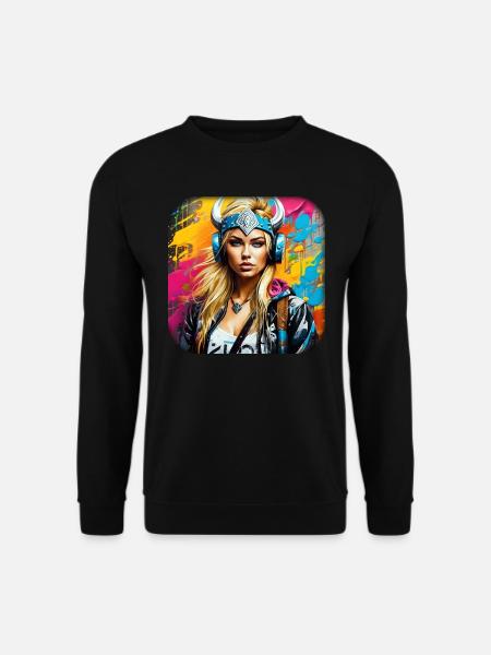 Moderne Wikingerin mit Kopfhörer - Unisex Pullover - Schwarz