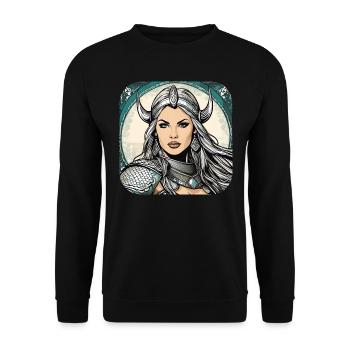 Proud Viking Germanin Shieldmaiden - Unisex Sweatshirt - black - Front - Alina (178cm) & Michal (187cm)