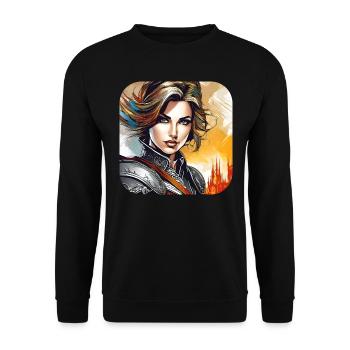 Stolze Kriegerin - Unisex Pullover - Schwarz - Vorne - Alina (178cm) & Michal (187cm)