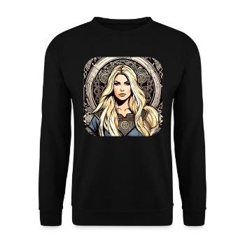 Stolze Wikingerin Germanin Schildmaid - Unisex Pullover - Schwarz - Vorne - Alina (178cm) & Michal (187cm)