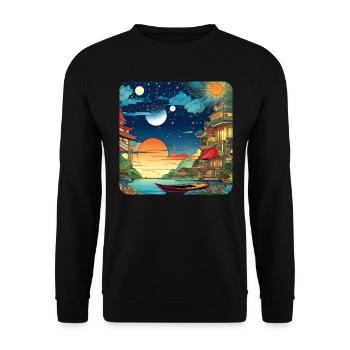 Motif coloré Paysage asiatique - Sweat-shirt Unisexe - noir - Devant - Alina (178cm) & Michal (187cm)