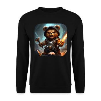 Heavy Metal Teddy Bär mit E-Gitarre - Unisex Pullover - Schwarz - Vorne - Alina (178cm) & Michal (187cm)