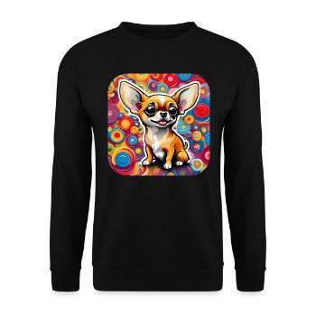 Niedlicher kleiner Chihuahua Hund im Comic Style - Unisex Pullover - Schwarz - Vorne - Alina (178cm) & Michal (187cm)