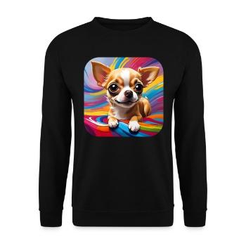 Niedlicher kleiner Chihuahua Hund im Comic Style - Unisex Pullover - Schwarz - Vorne - Alina (178cm) & Michal (187cm)