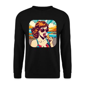 Cooles Retro Girl - Unisex Pullover - Schwarz - Vorne - Alina (178cm) & Michal (187cm)