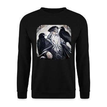 Viking Odin with Ravens II - Unisex Sweatshirt - black - Front - Alina (178cm) & Michal (187cm)