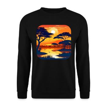 Coucher de soleil en Afrique avec des palmiers - Sweat-shirt Unisexe - noir - Devant - Alina (178cm) & Michal (187cm)