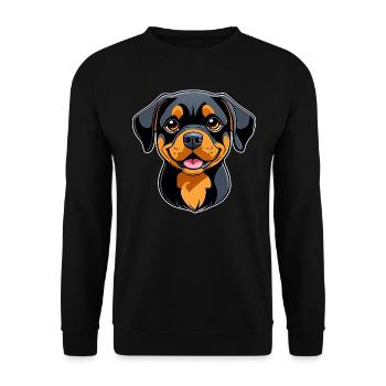 Niedlicher Rottweiler im Comic Style - Unisex Pullover - Schwarz - Vorne - Alina (178cm) & Michal (187cm)
