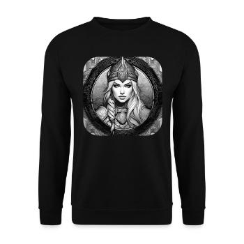 Stolze Wikingerin Germanin Schildmaid - Unisex Pullover - Schwarz - Vorne - Alina (178cm) & Michal (187cm)