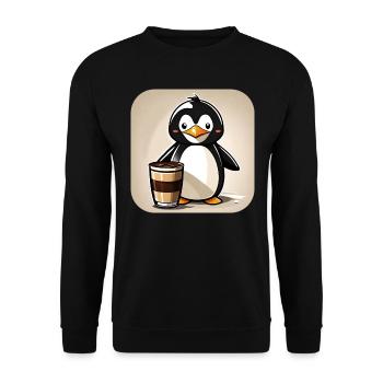Niedlicher Pinguin mit Kaffee I - Unisex Pullover - Schwarz - Vorne - Alina (178cm) & Michal (187cm)