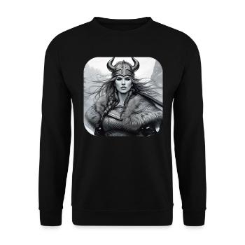 Proud Viking Germanin Shieldmaiden - Unisex Sweatshirt - black - Front - Alina (178cm) & Michal (187cm)