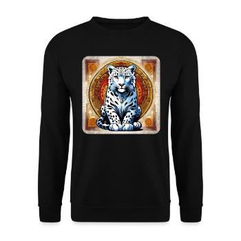 Mystical Motif Mysterious Snow Leopard - Unisex Sweatshirt - black - Front - Alina (178cm) & Michal (187cm)