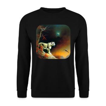 Mystical Motif Mysterious Snow Leopard - Unisex Sweatshirt - black - Front - Alina (178cm) & Michal (187cm)