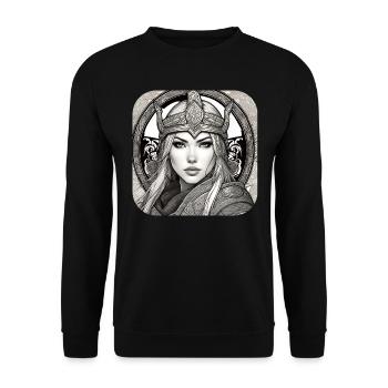 Stolze Wikingerin Germanin Schildmaid - Unisex Pullover - Schwarz - Vorne - Alina (178cm) & Michal (187cm)