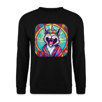 Verrückte Einhorn Katze - Unisex Pullover - Schwarz - Vorne - Alina (178cm) & Michal (187cm)