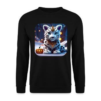 Niedlicher Schneeleopard - Unisex Pullover - Schwarz - Vorne - Alina (178cm) & Michal (187cm)