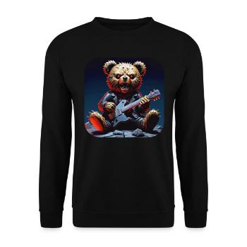 Heavy Metal Teddy Bär mit E-Gitarre - Unisex Pullover - Schwarz - Vorne - Alina (178cm) & Michal (187cm)