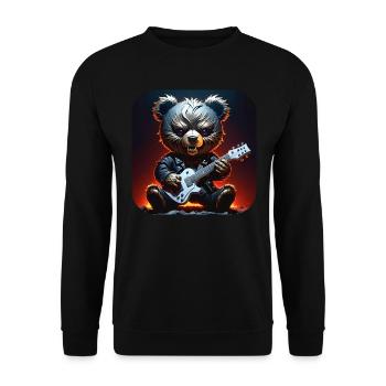 Heavy Metal Teddy Bär mit E-Gitarre - Unisex Pullover - Schwarz - Vorne - Alina (178cm) & Michal (187cm)