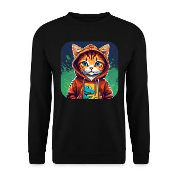 Coole Katze mit Hoodie - Unisex Pullover - Schwarz - Vorne - Alina (178cm) & Michal (187cm)