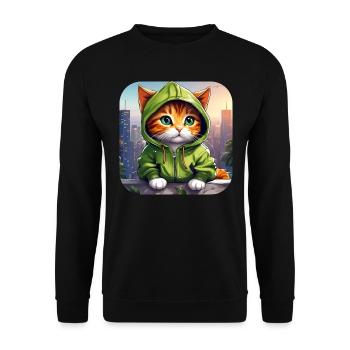 Coole Katze mit Hoodie - Unisex Pullover - Schwarz - Vorne - Alina (178cm) & Michal (187cm)