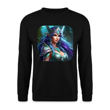 Stolze Fantasy Elfenkriegerin - Unisex Pullover - Schwarz - Vorne - Alina (178cm) & Michal (187cm)