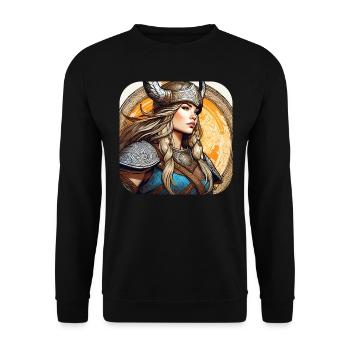 Stolze Wikingerin Germanin Schildmaid - Unisex Pullover - Schwarz - Vorne - Alina (178cm) & Michal (187cm)