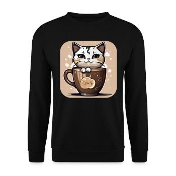 Niedliche Kaffee Katze - Unisex Pullover - Schwarz - Vorne - Alina (178cm) & Michal (187cm)