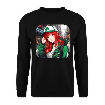 Cute anime girl with red hair Ireland - Unisex Sweatshirt - black - Front - Alina (178cm) & Michal (187cm)