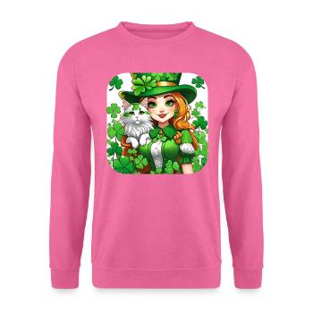 Saint Patricks Day Koboldin mit Katze - Unisex Pullover - Pink - Vorne