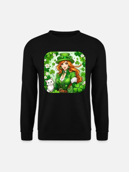 Saint Patricks Day Koboldin mit Katze - Unisex Pullover - Schwarz
