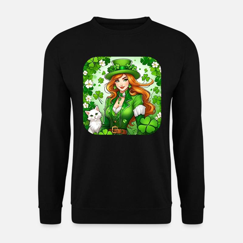 Saint Patricks Day Koboldin mit Katze - Unisex Pullover - Schwarz