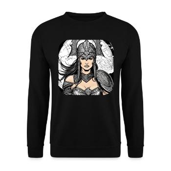 Stolze Wikingerin Germanin Schildmaid - Unisex Pullover - Schwarz - Vorne - Alina (178cm) & Michal (187cm)