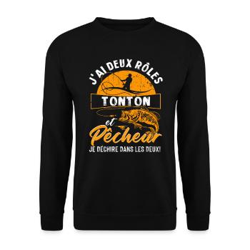 J'ai Deux Roles TONTON Et Pecheur Je Déchire Dans - Sweat-shirt Unisexe - noir - Devant - Alina (178cm) & Michal (187cm)