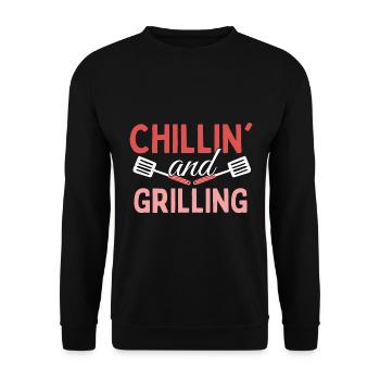 Chilling Und Grilling - Grill BBQ - Unisex Pullover - Schwarz - Vorne - Alina (178cm) & Michal (187cm)