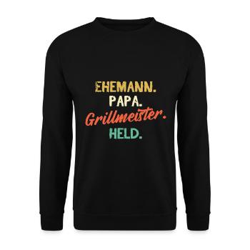 Ehemann Papa Grillmeister Held Vatertag Männertag - Unisex Pullover - Schwarz - Vorne - Alina (178cm) & Michal (187cm)