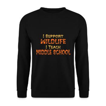I Support Wildlife I Teach Middle School - Lehrer - Unisex Pullover - Schwarz - Vorne - Alina (178cm) & Michal (187cm)