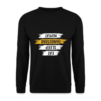 Eat Sleep Handstand Repeat Akrobatik Gymnastik - Unisex Pullover - Schwarz - Vorne - Alina (178cm) & Michal (187cm)