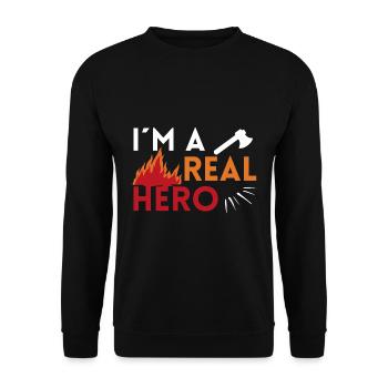 I'm a real hero firefighter - Unisex Sweatshirt - black - Front - Alina (178cm) & Michal (187cm)
