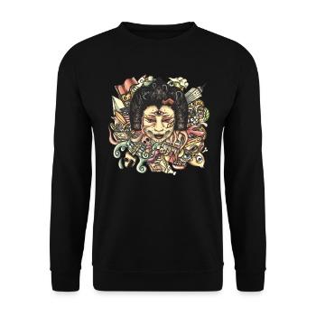 Gueisha Doodle Flat - Unisex Sweatshirt - black - Front - Alina (178cm) & Michal (187cm)