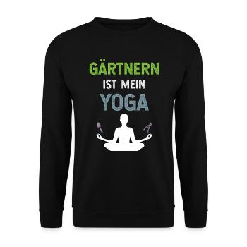 Gärtnern ist mein Yoga Mann mit Schaufel Schere - Unisex Pullover - Schwarz - Vorne - Alina (178cm) & Michal (187cm)