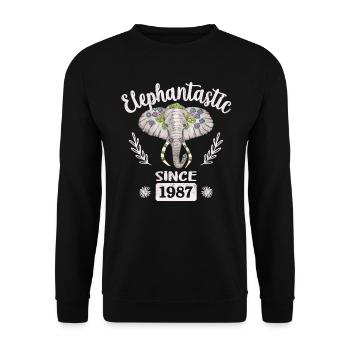 Elephantastic since 1987, Elephant Head Decorated - Unisex Sweatshirt - black - Front - Alina (178cm) & Michal (187cm)