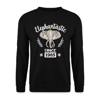 Elephantastic since 1985, Elefantenkopf geschmückt - Unisex Pullover - Schwarz - Vorne - Alina (178cm) & Michal (187cm)