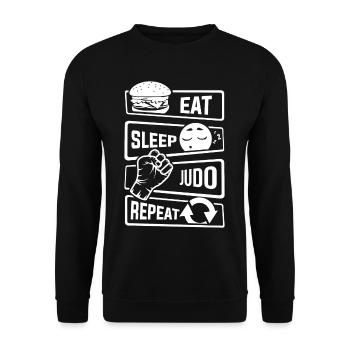 Eat Sleep Judo Repeat - Kampfsport Verteidigung - Unisex Pullover - Schwarz - Vorne - Alina (178cm) & Michal (187cm)